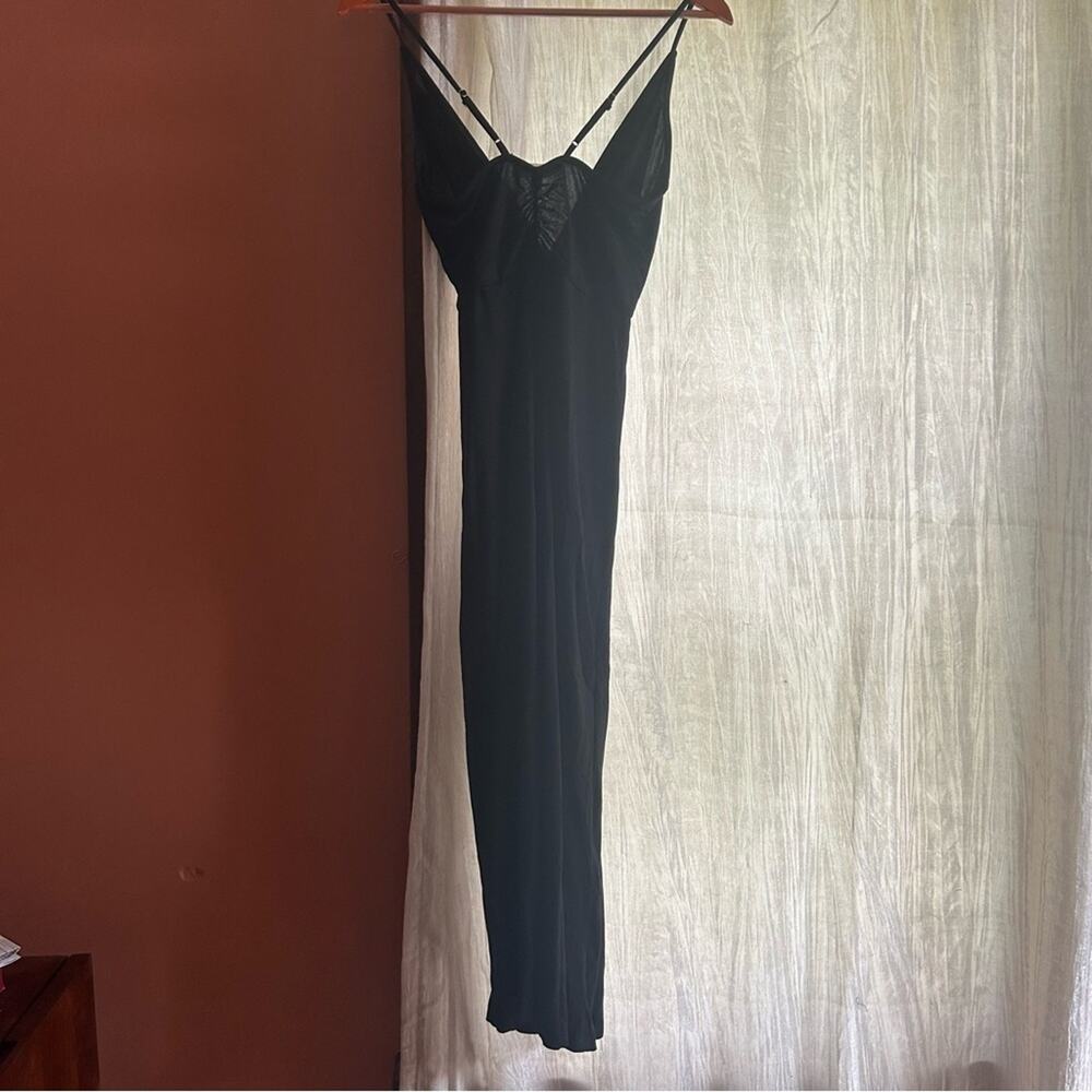 LBLC The Label Revolve Kelcie Midi Gathered Twist Front Dress Slit Black NWT S - Picture 6 of 8